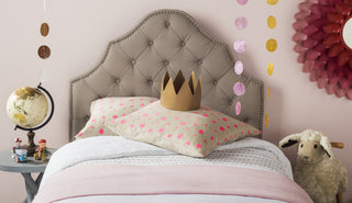 Safavieh Arebelle Taupe Tufted Headboard-Silver Nail Head Furniture 