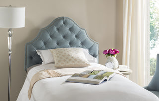 Safavieh Arebelle Sky Blue Tufted Headboard-Silver Nail Head Bedding 