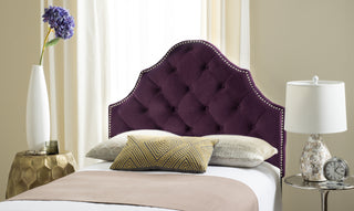 Safavieh Arebelle Aubergine Velvet Headboard-Silver Nail Head Furniture  Feature