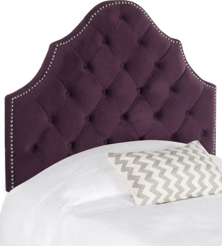 Safavieh Arebelle Aubergine Velvet Headboard-Silver Nail Head Bedding main image