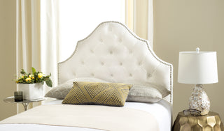 Safavieh Arebelle White Velvet Tufted Headboard-Silver Nail Head Bedding 