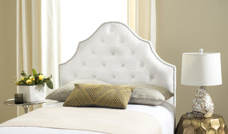 Safavieh Arebelle White Velvet Tufted Headboard-Silver Nail Head Furniture  Feature