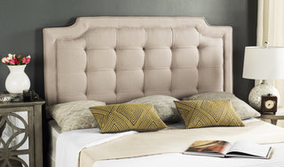 Safavieh Sapphire Tufted Linen Headboard Taupe Bedding 