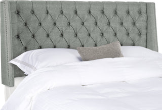 Safavieh London Grey Linen Tufted Winged Headboard-Flat Nail Heads Bedding main image