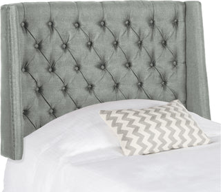 Safavieh London Grey Linen Tufted Winged Headboard-Flat Nail Heads Bedding 