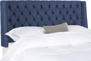 Safavieh London Navy Linen Tufted Winged Headboard-Flat Nail Heads Bedding main image