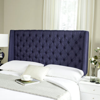 Safavieh London Navy Linen Tufted Winged Headboard-Flat Nail Heads  Feature