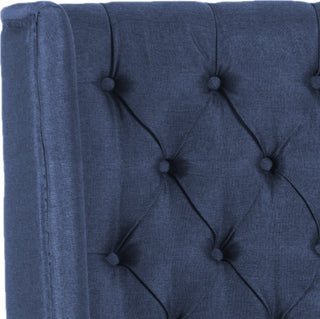 Safavieh London Navy Linen Tufted Winged Headboard-Flat Nail Heads Bedding 