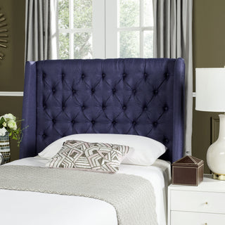 Safavieh London Navy Linen Tufted Winged Headboard-Flat Nail Heads Bedding 