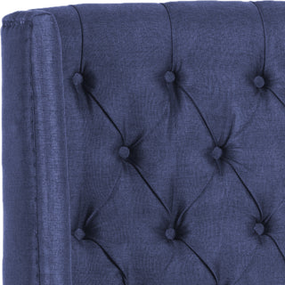 Safavieh London Navy Linen Tufted Winged Headboard-Flat Nail Heads Bedding 