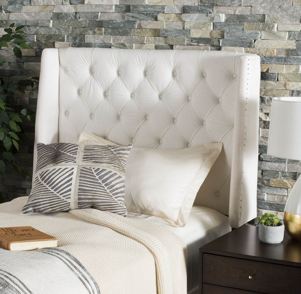 Safavieh London White Tufted Winged Headboard-Flat Nail Heads  Feature
