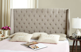 Safavieh London Taupe Tufted Linen Headboard-Flat Nail Heads Bedding 