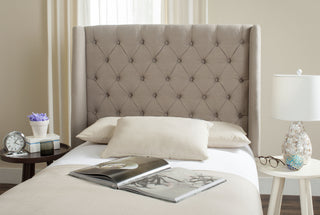 Safavieh London Taupe Tufted Linen Headboard-Flat Nail Heads Bedding 