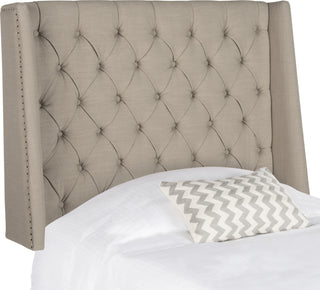 Safavieh London Taupe Tufted Linen Headboard-Flat Nail Heads Bedding 