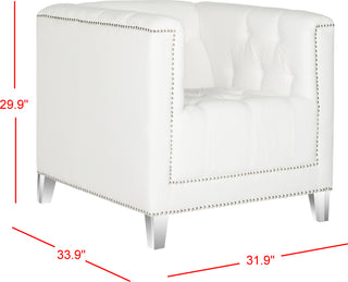 Safavieh Hollywood Glam Tufted Acrylic White Club Chair With Silver Nail Heads and Clear Furniture 