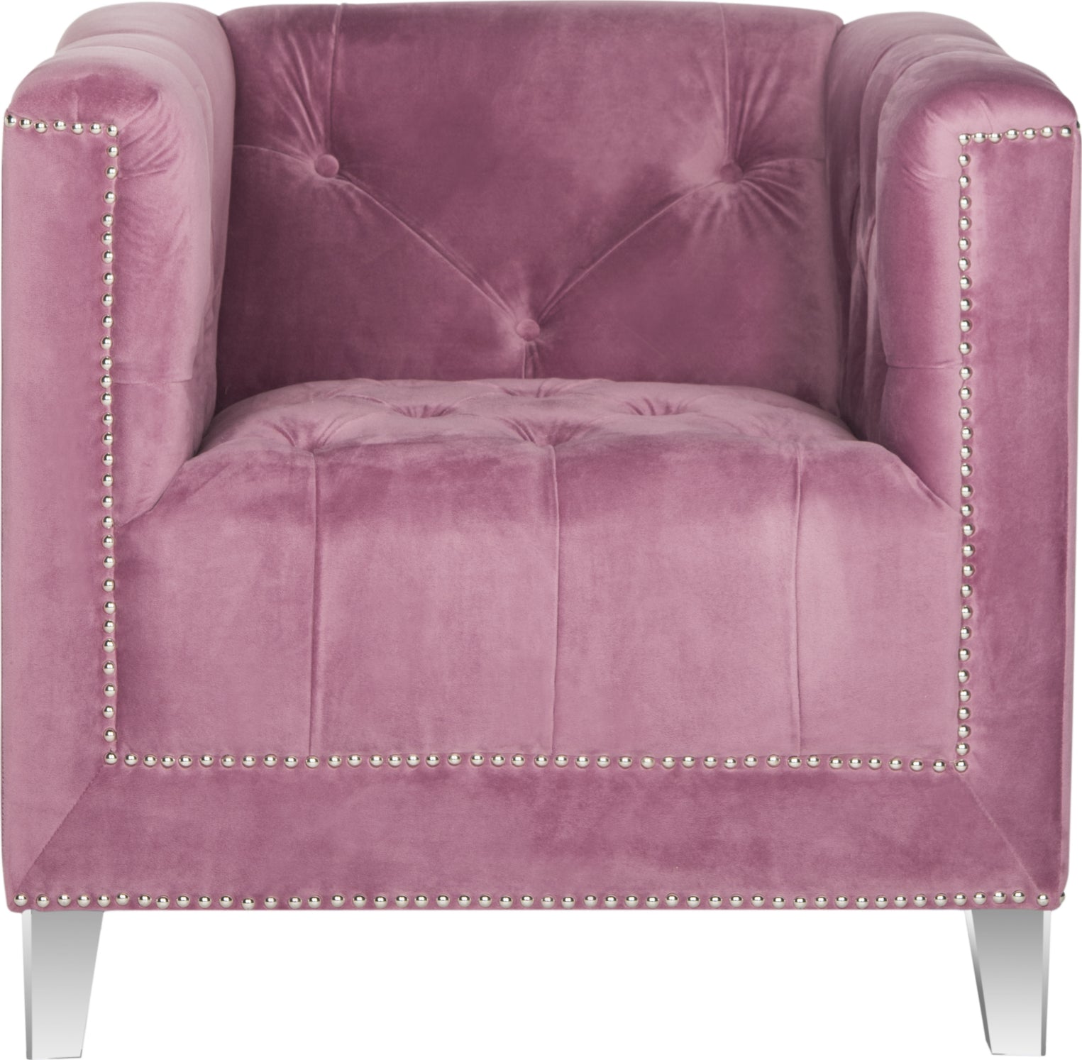 Safavieh Hollywood Glam Tufted Acrylic Plum Club Chair With Silver Nail Heads and Clear Furniture main image
