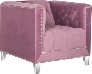 Safavieh Hollywood Glam Tufted Acrylic Plum Club Chair With Silver Nail Heads and Clear Furniture 