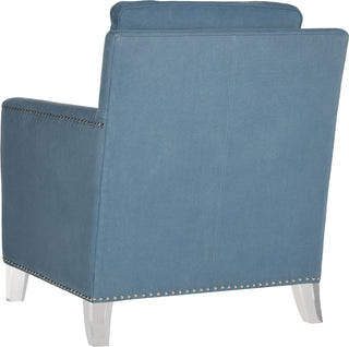 Safavieh Hollywood Glam Acrylic Tufted Blue Club Chair With Silver Nail Heads and Clear Furniture 