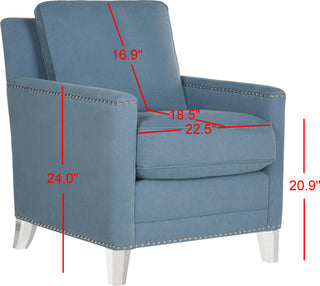 Safavieh Hollywood Glam Acrylic Tufted Blue Club Chair With Silver Nail Heads and Clear Furniture 