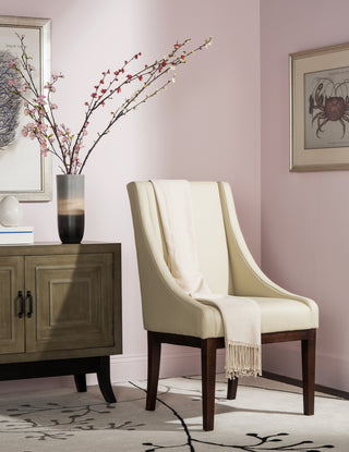 Safavieh Creme Leather Sloping Armchair Cream and Cherry Mahogany