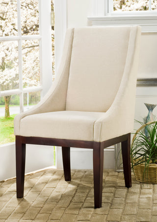 Safavieh Creme Fabric Sloping Armchair Natural Cream and Cherry Mahogany