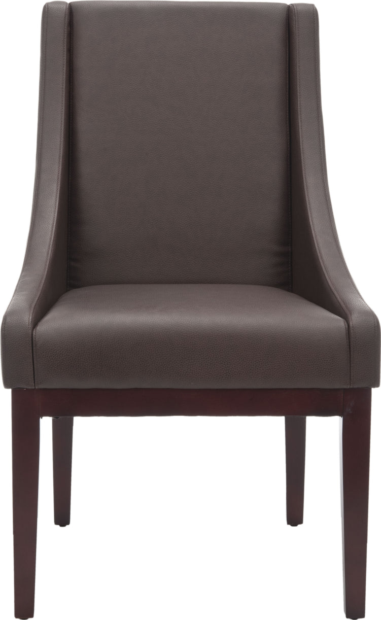 Safavieh Brown Leather Sloping Armchair and Dark Cherry Finish Furniture main image