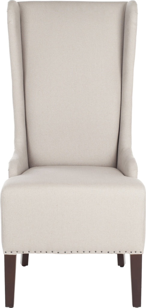 Safavieh Becall 20''H Linen Dining Chair-Flat Nail Heads Taupe and Cherry Mahogany Furniture main image