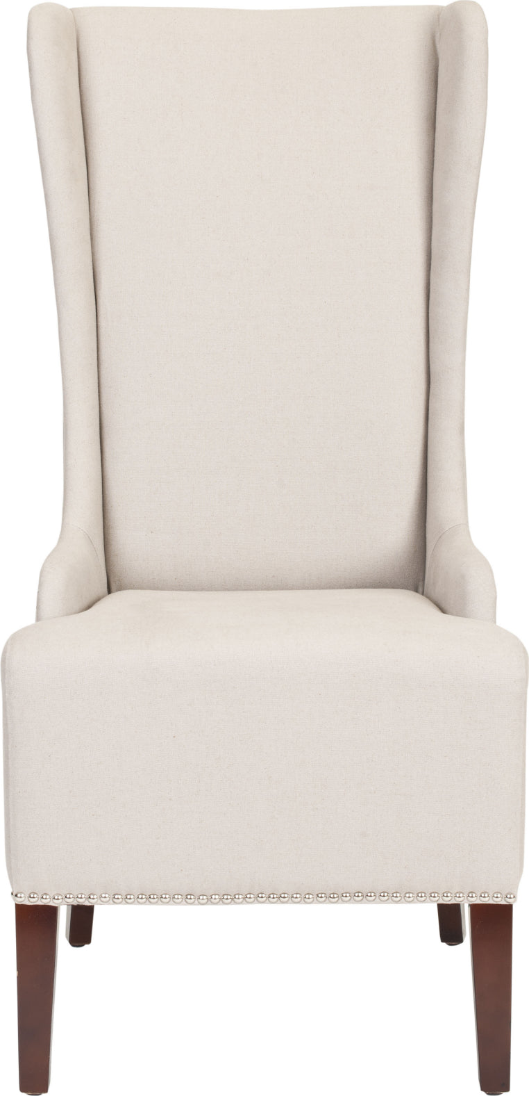 Safavieh Becall 20''H Linen Dining Chair-Silver Nail Heads Taupe and Cherry Mahogany Furniture main image