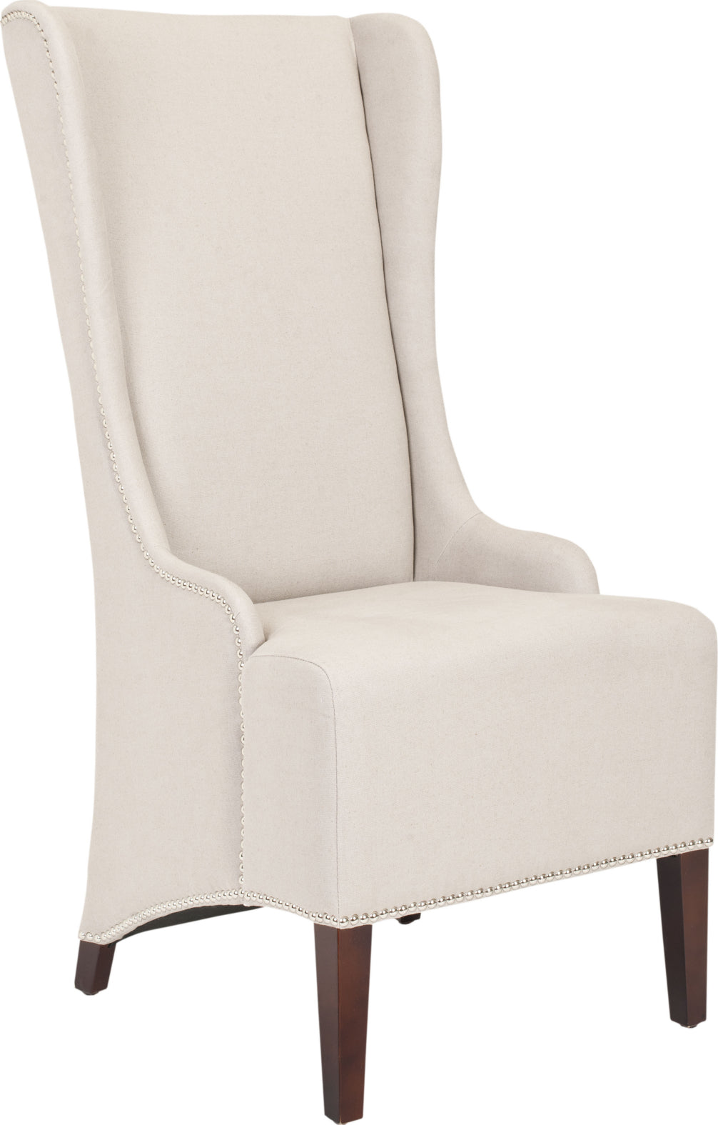 Safavieh Becall 20''H Linen Dining Chair-Silver Nail Heads Taupe and Cherry Mahogany Furniture  Feature