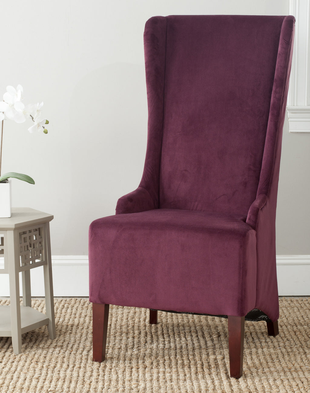 Safavieh Becall Velvet Dining Chair Bordeaux and Cherry Mahogany  Feature
