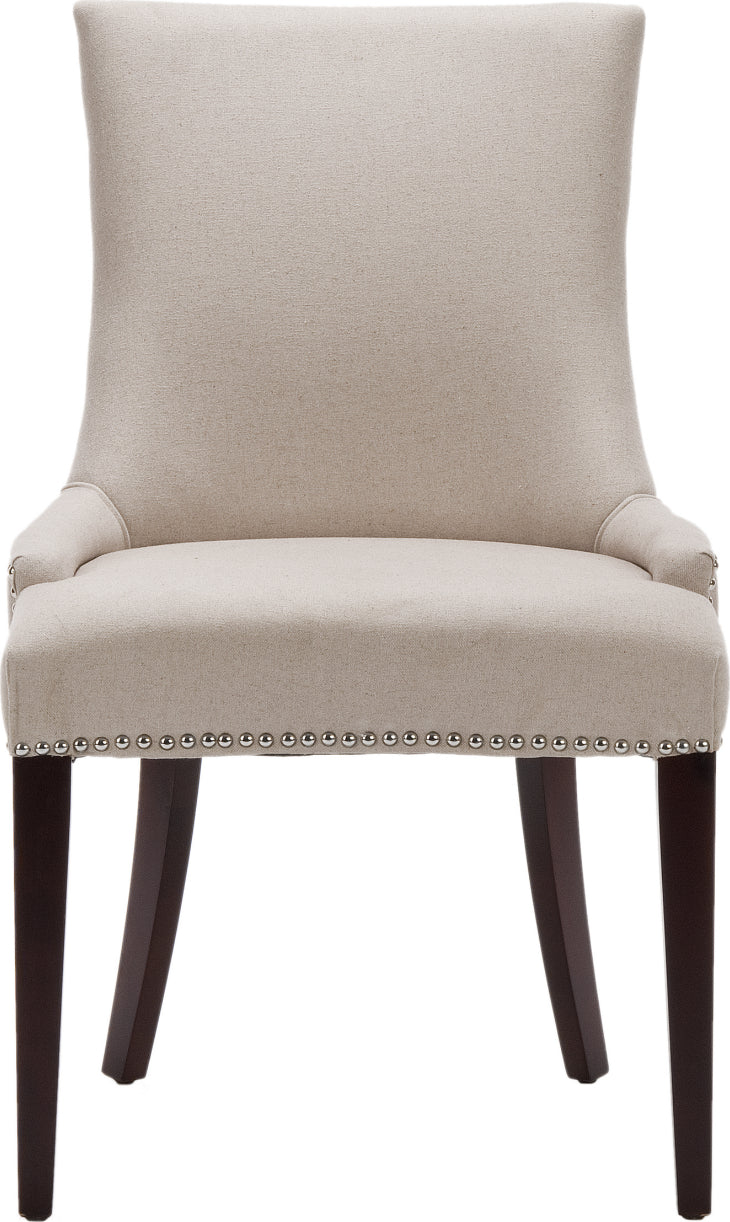 Safavieh Becca 19''H Linen Dining Chair-Silver Nail Heads Taupe and Cherry Mahogany Furniture main image