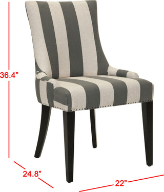 Safavieh Becca 19''H Stripe Linen Dining Chair-Flat Nail Heads Grey and Bone Espresso Furniture 