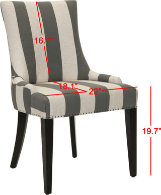 Safavieh Becca 19''H Stripe Linen Dining Chair-Flat Nail Heads Grey and Bone Espresso Furniture 