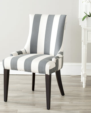 Safavieh Becca 19''H Stripe Linen Dining Chair-Flat Nail Heads Grey and Bone Espresso Furniture 