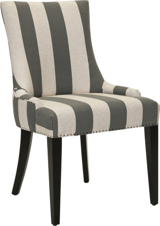 Safavieh Becca 19''H Stripe Linen Dining Chair-Flat Nail Heads Grey and Bone Espresso Furniture 