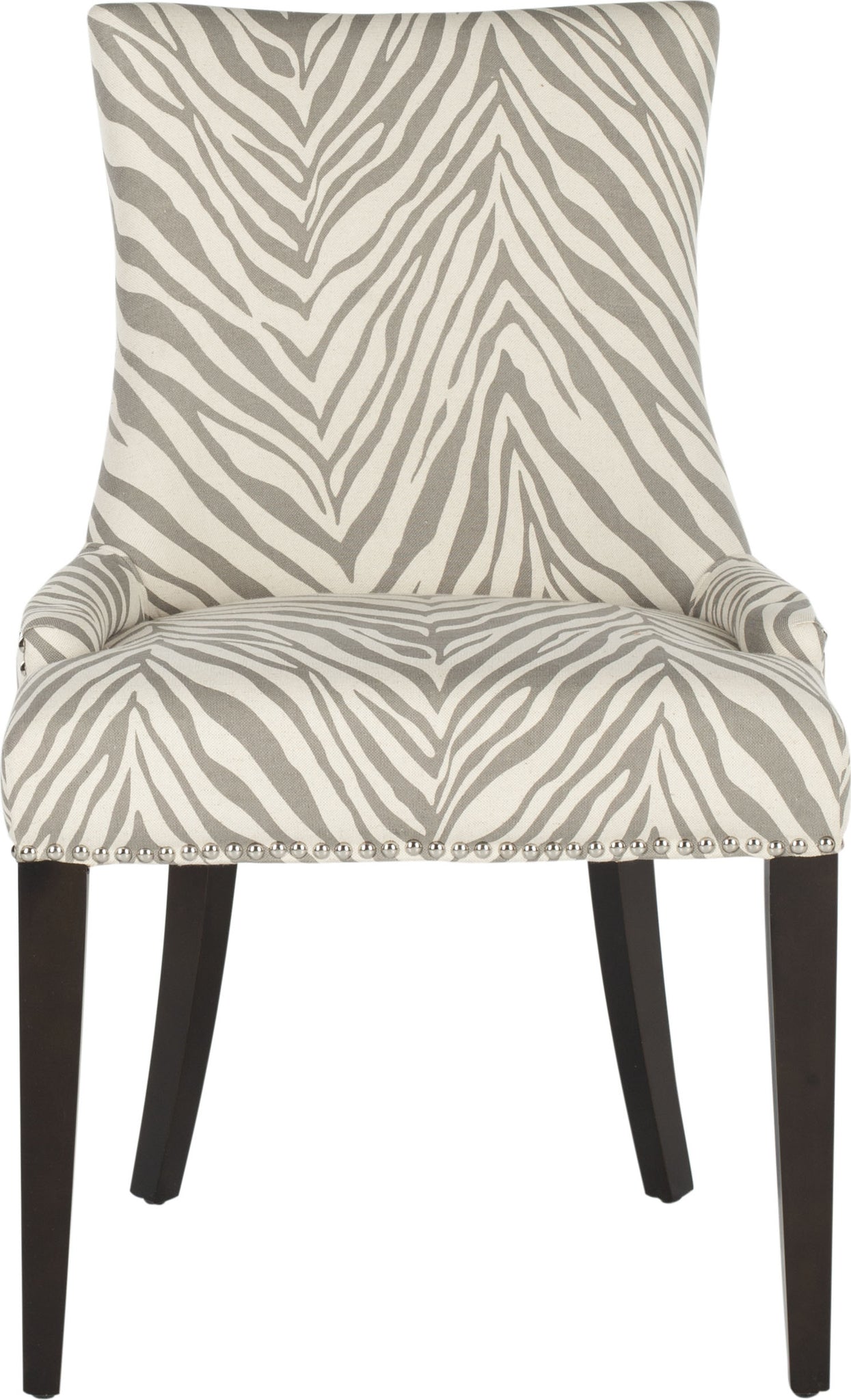 Safavieh Becca 19''H Grey/White Zebra Dining Chair-Silver Nail Heads Grey and Espresso Furniture main image