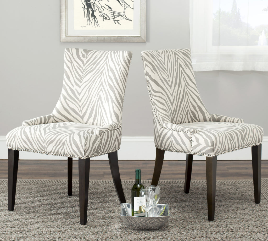 Safavieh Becca Grey/White Zebra Dining Chair-Silver Nail Heads Grey and Espresso  Feature