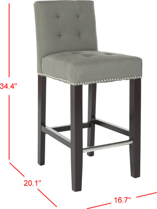 Safavieh Thompson 239'' Linen Counter Stool With Silver Nailheads Sea Mist and Espresso Furniture 