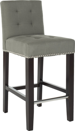 Safavieh Thompson 239'' Linen Counter Stool With Silver Nailheads Sea Mist and Espresso Furniture 