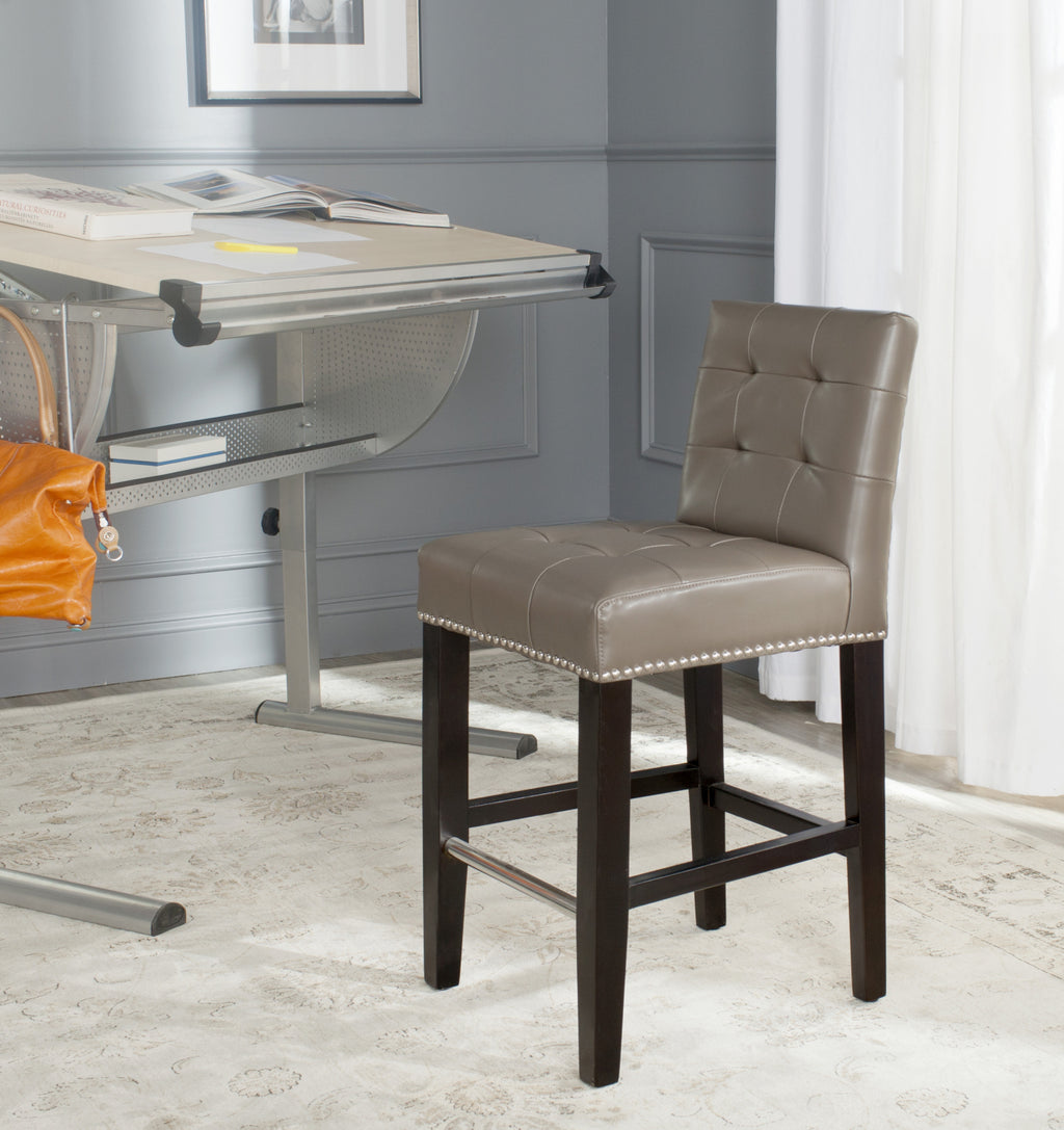 Safavieh Thompson Leather Counter Stool With Silver Nailheads Clay and Espresso  Feature
