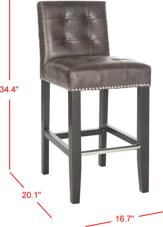 Safavieh Thompson 239'' Leather Counter Stool With Silver Nailheads Antique Brown and Espresso Furniture 