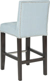Safavieh Thompson 239'' Linen Counter Stool With Silver Nailheads Sky Blue and Espresso Furniture 