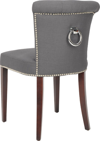 Safavieh Arion 21''H Linen Ring Chair-Nickel Nail Heads (SET Of 2) Charcoal and Cherry Mahogany Furniture 