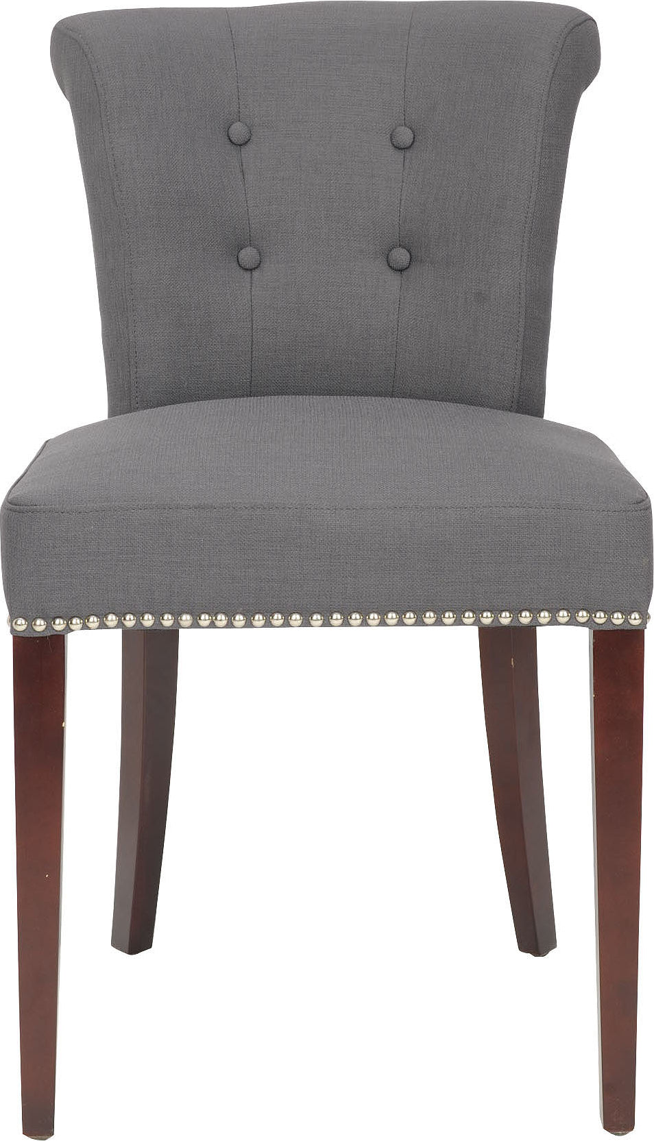 Safavieh Arion 21''H Linen Ring Chair-Nickel Nail Heads (SET Of 2) Charcoal and Cherry Mahogany Furniture main image