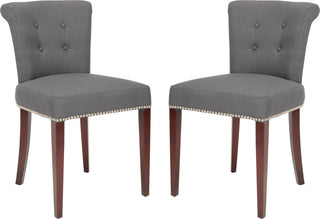 Safavieh Arion 21''H Linen Ring Chair-Nickel Nail Heads (SET Of 2) Charcoal and Cherry Mahogany Furniture 