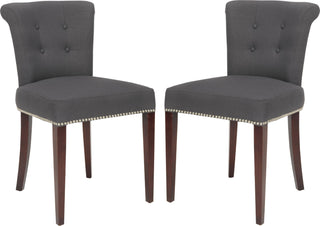 Safavieh Arion 21''H Linen Ring Chair-Nickel Nail Heads (SET Of 2) Charcoal and Cherry Mahogany Furniture 