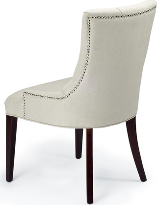 Safavieh Amanda 19''H Linen Tufted Chair-Nickel Nail Heads Taupe and Cherry Mahogany Furniture 