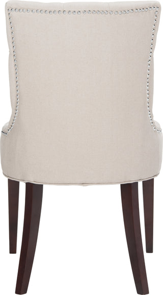 Safavieh Amanda 19''H Linen Tufted Chair-Nickel Nail Heads Taupe and Cherry Mahogany Furniture 