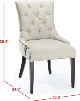 Safavieh Amanda 19''H Linen Tufted Chair-Nickel Nail Heads Taupe and Cherry Mahogany Furniture 