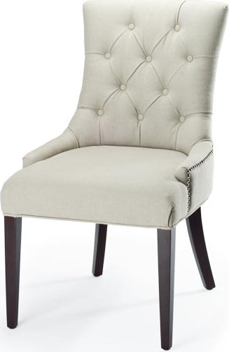 Safavieh Amanda 19''H Linen Tufted Chair-Nickel Nail Heads Taupe and Cherry Mahogany Furniture main image